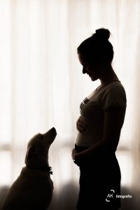ensaio gestante foto contraluz com cachorro